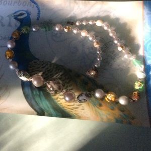 Artisan Glass Lampwork & Pearl  Bead Necklace